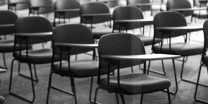 empty desks and chairs