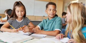 group of students doing classwork