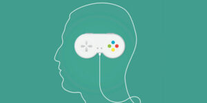gaming controller inside person's head